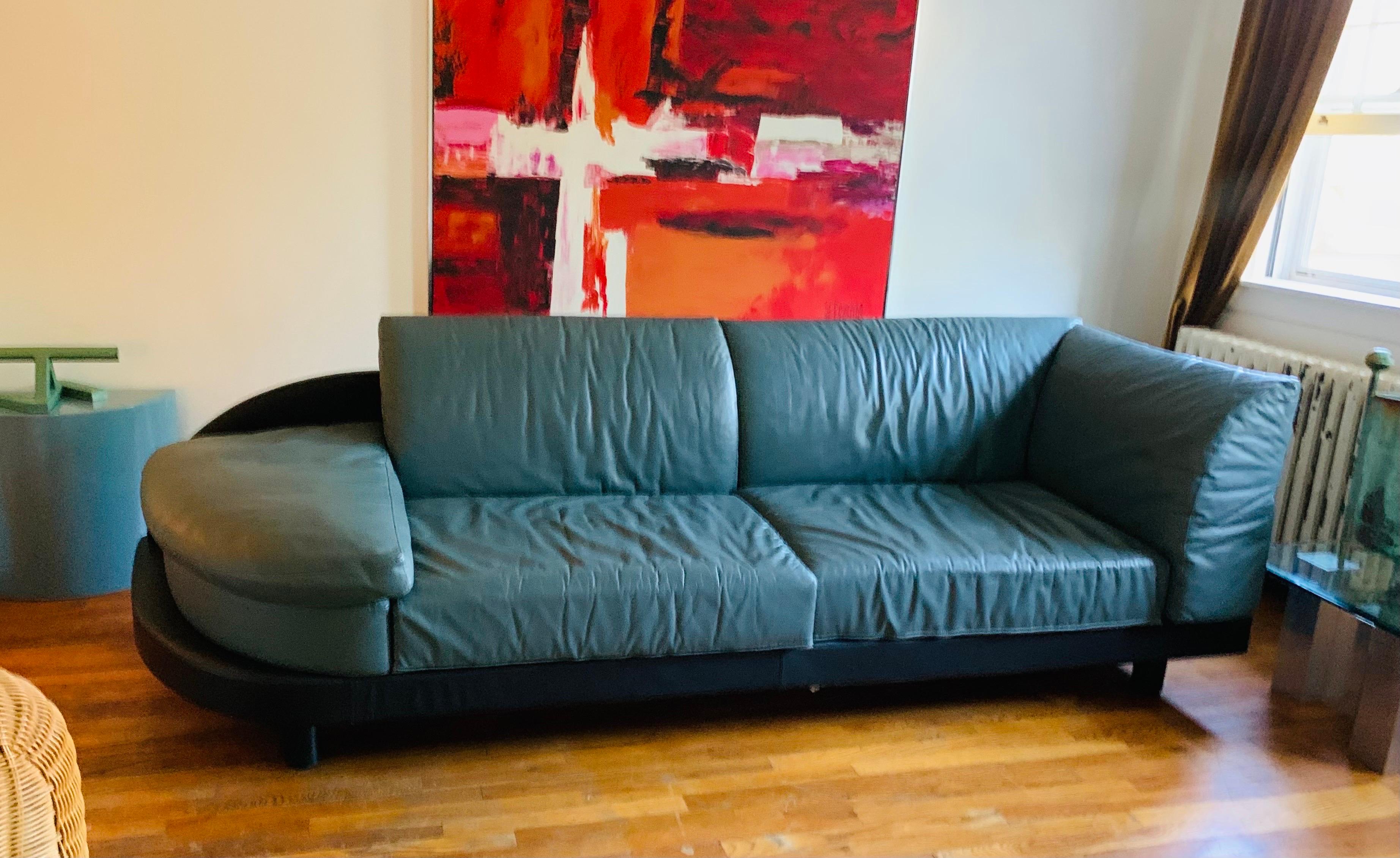 Italian 1990s Green Leather Sofa by I4 Mariani for the Pace Collection