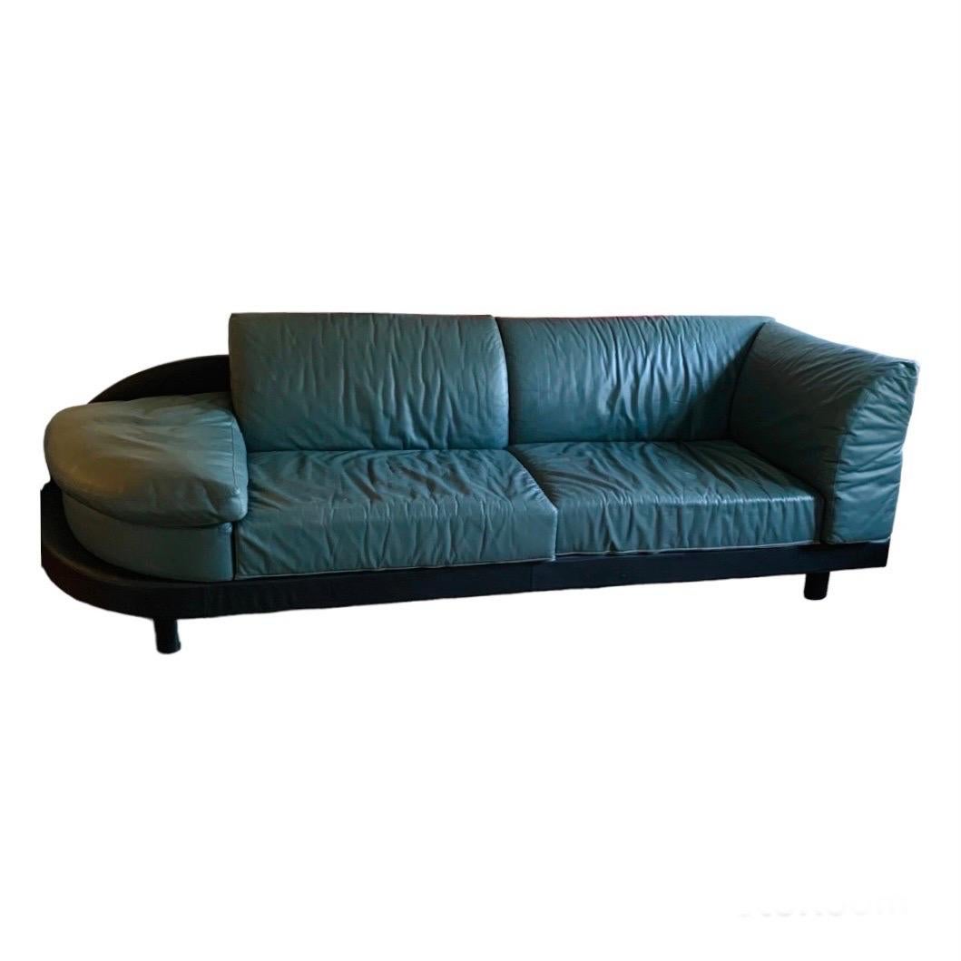 Hand-Crafted 1990s Green Leather Sofa by I4 Mariani for the Pace Collection