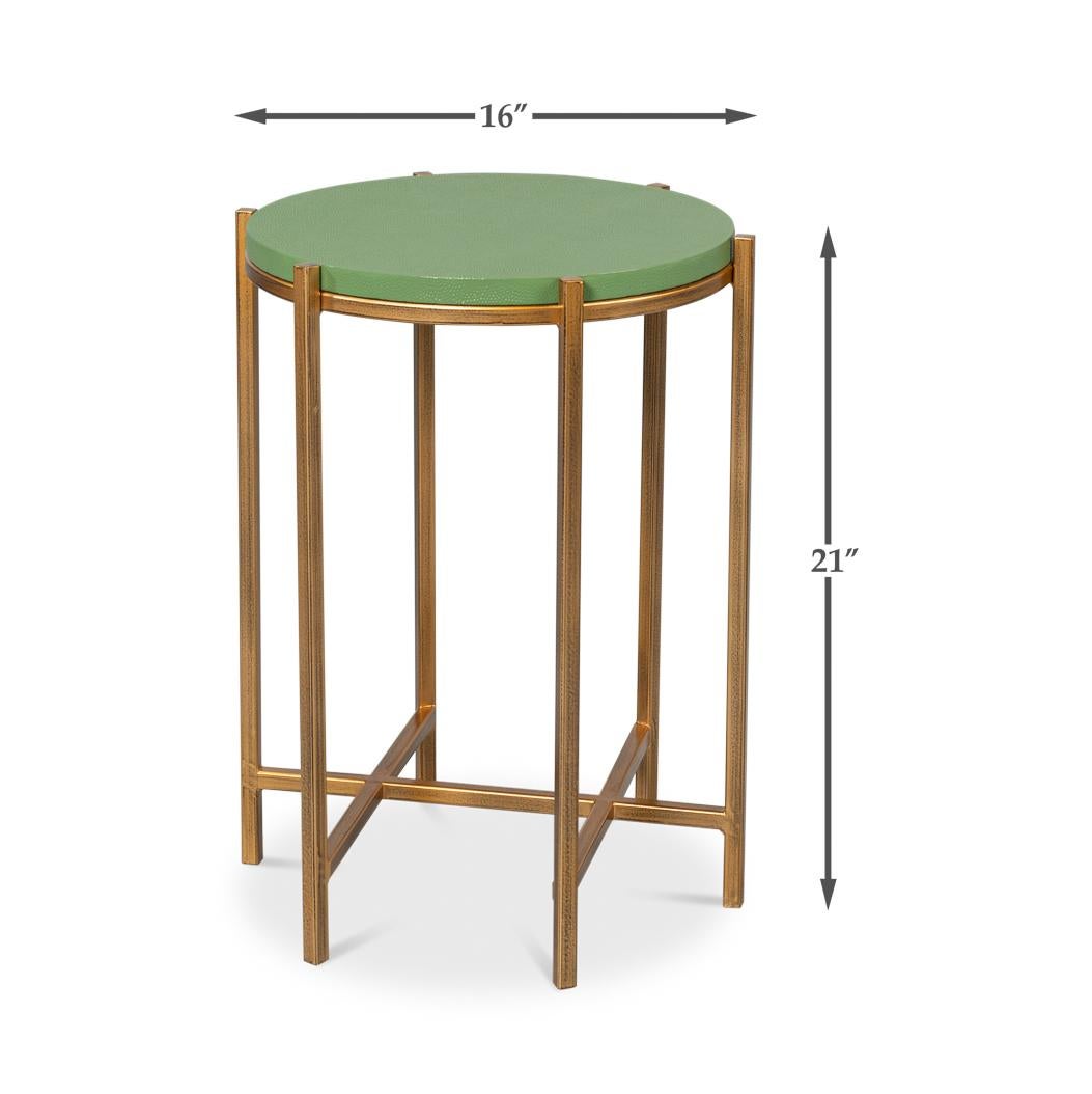 Modern Green Leather Top Accent Table For Sale 5