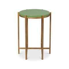 Modern Green Leather Top Accent Table