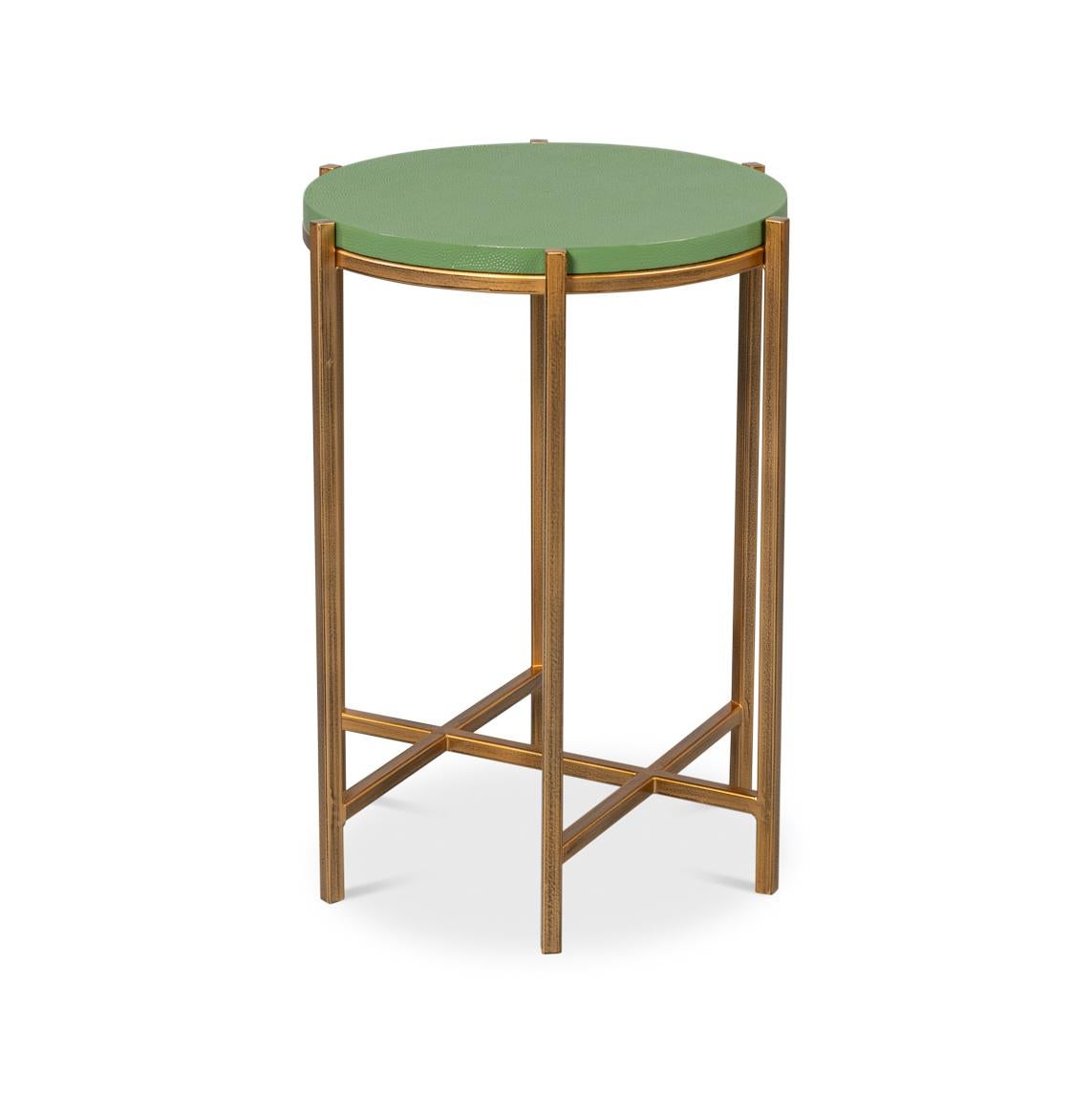 Mid-Century Modern Modern Green Leather Top Accent Table For Sale