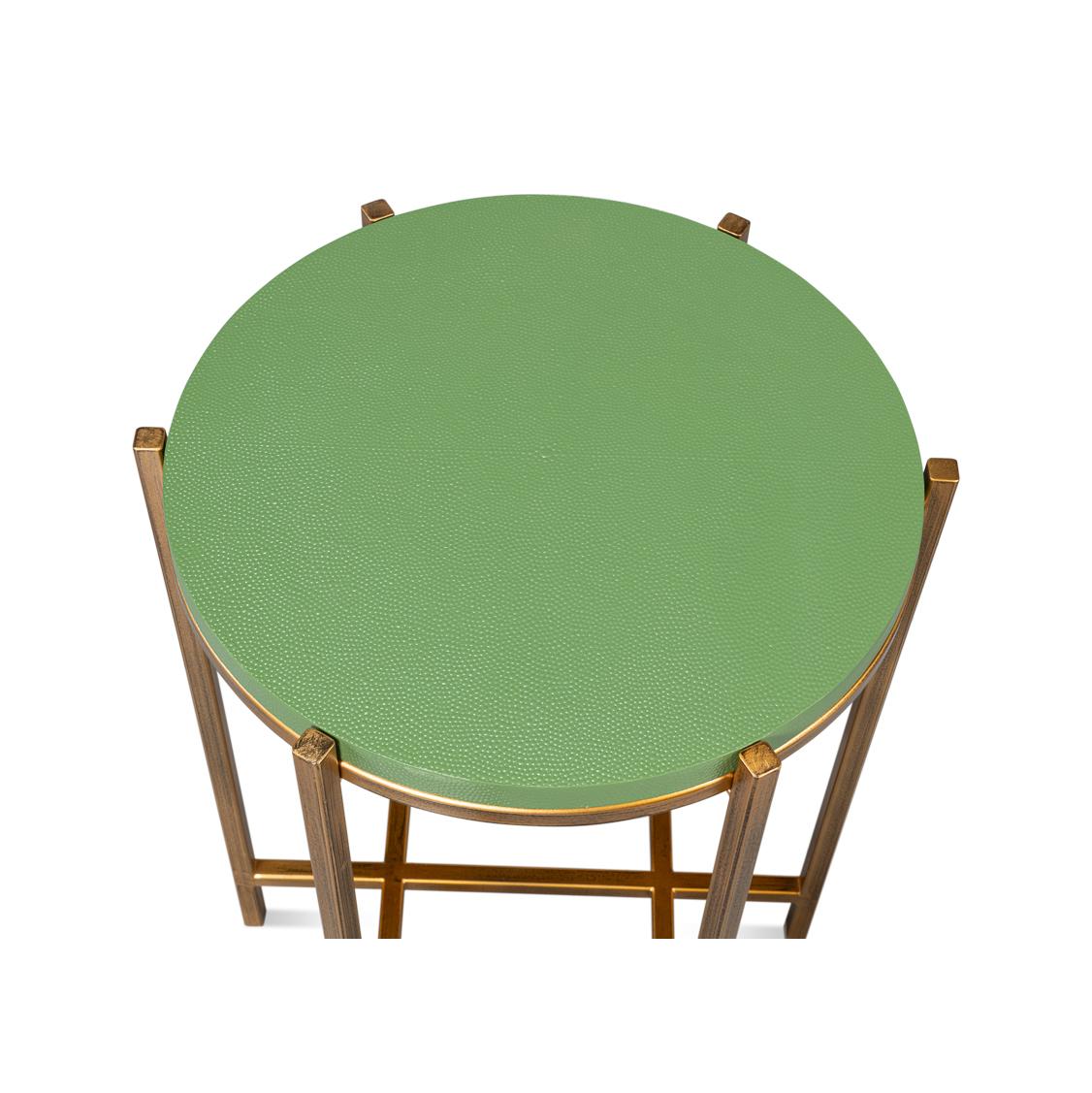 Asian Modern Green Leather Top Accent Table For Sale