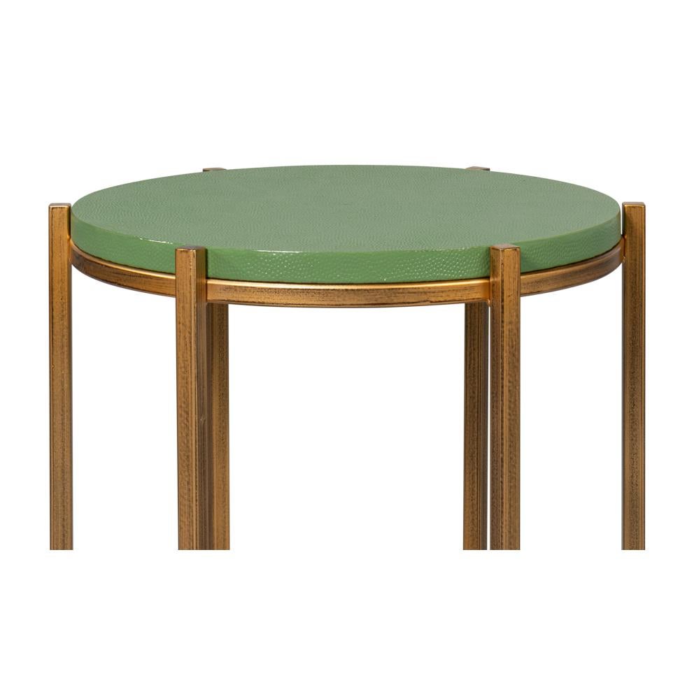 Contemporary Modern Green Leather Top Accent Table For Sale