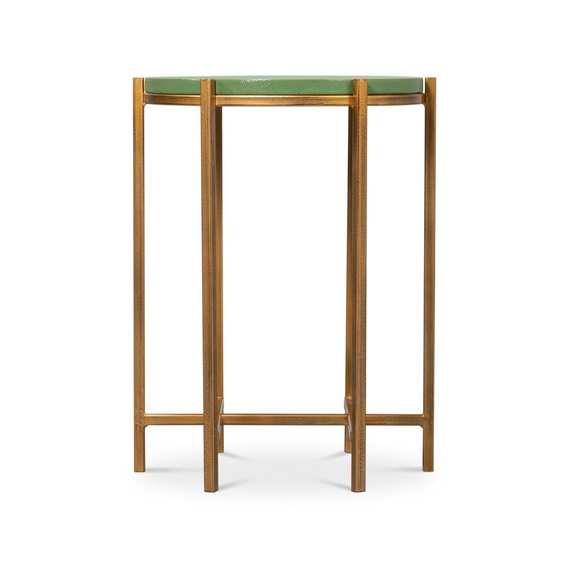 Metal Modern Green Leather Top Accent Table For Sale
