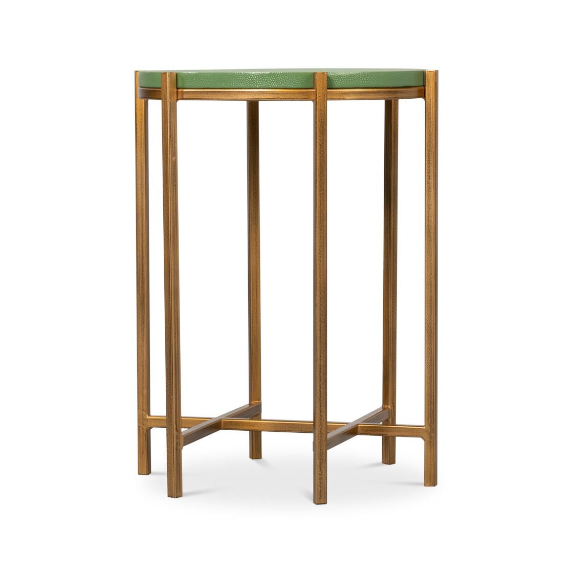 Modern Green Leather Top Accent Table For Sale 1