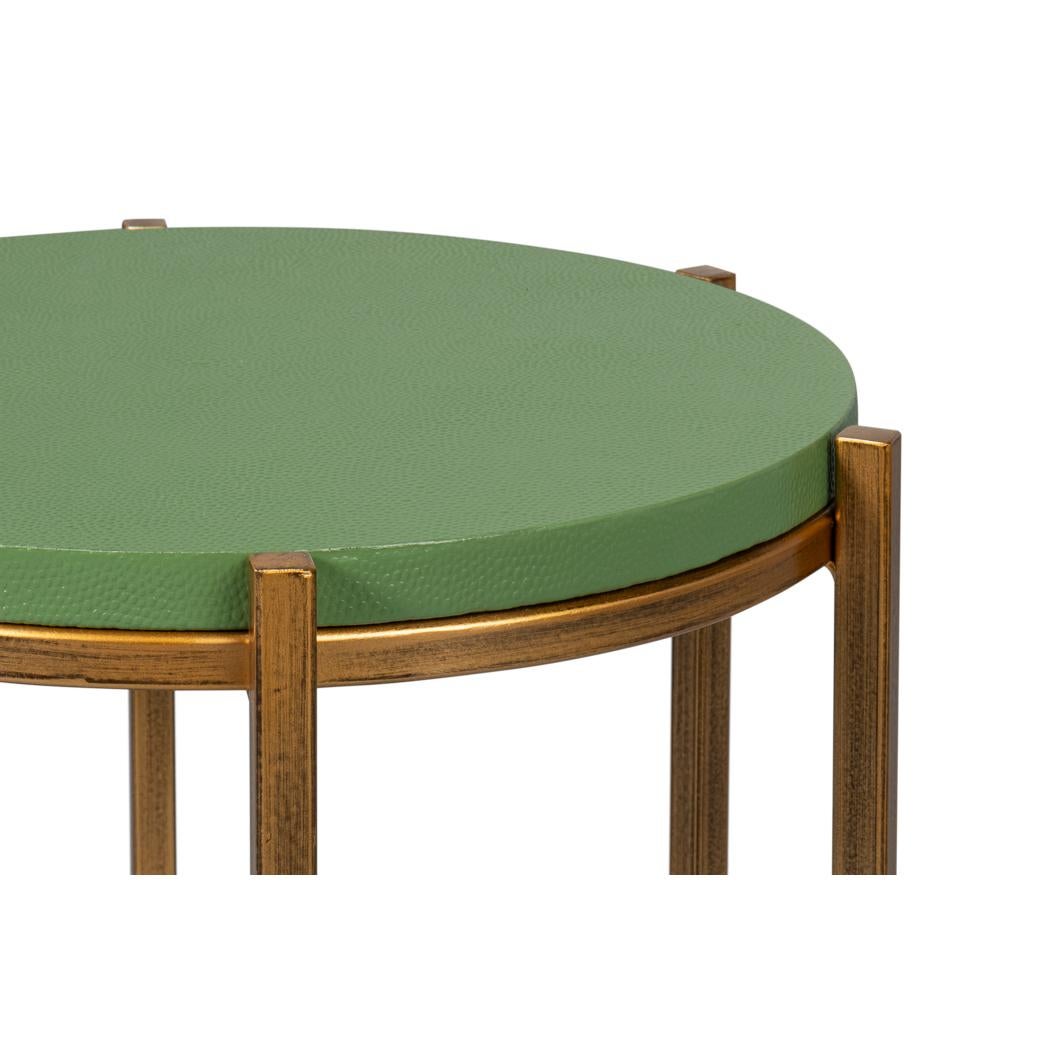 Modern Green Leather Top Accent Table For Sale 2