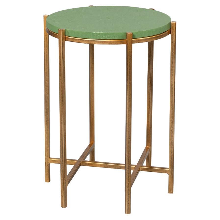 Modern Green Leather Top Accent Table For Sale