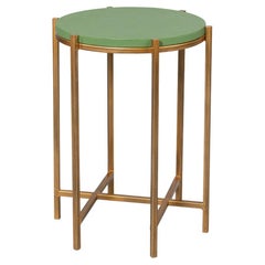 Modern Green Leather Top Accent Table