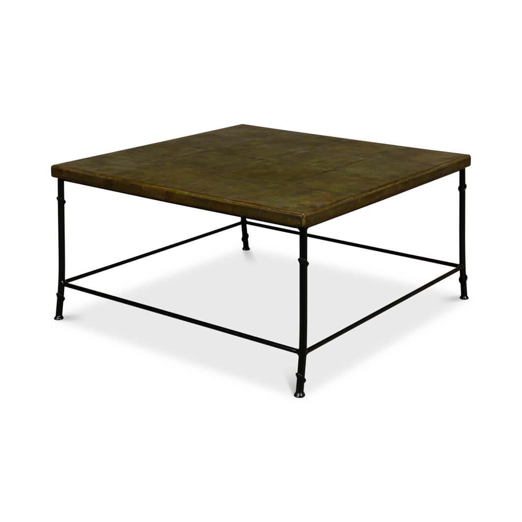 Featuring a sleek, square dark forest embossed leather top that exudes a chic, industrial vibe. The minimalist black natural-form frame adds an air of sophisticated simplicity, making it a versatile fit for any living space.

The spacious top is