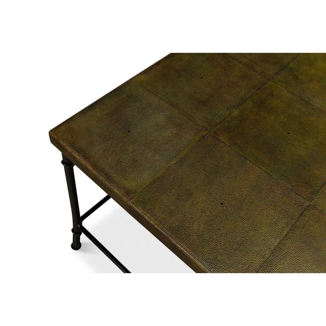 Asian Modern Green Leather Top Coffee Table For Sale