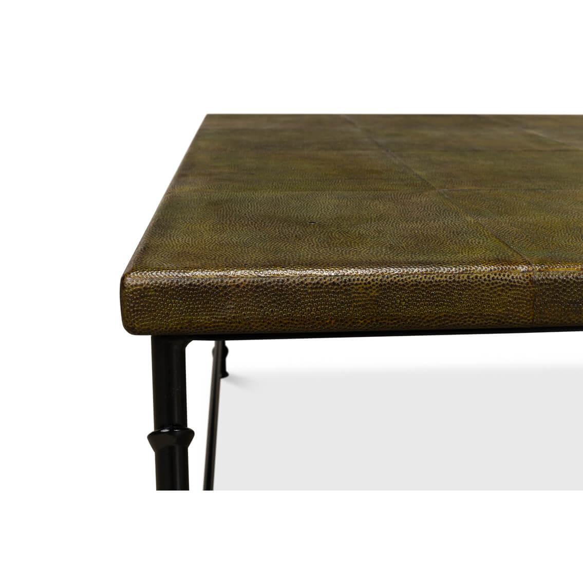 Modern Green Leather Top Coffee Table In New Condition For Sale In Westwood, NJ