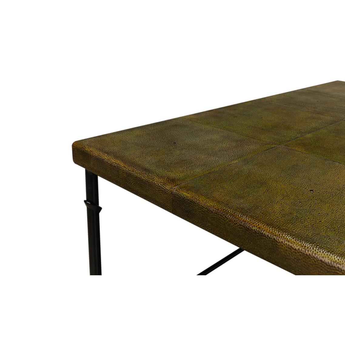 Contemporary Modern Green Leather Top Coffee Table For Sale