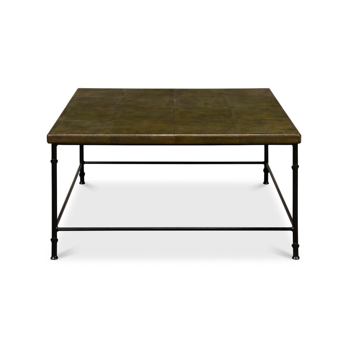 Modern Green Leather Top Coffee Table For Sale 1