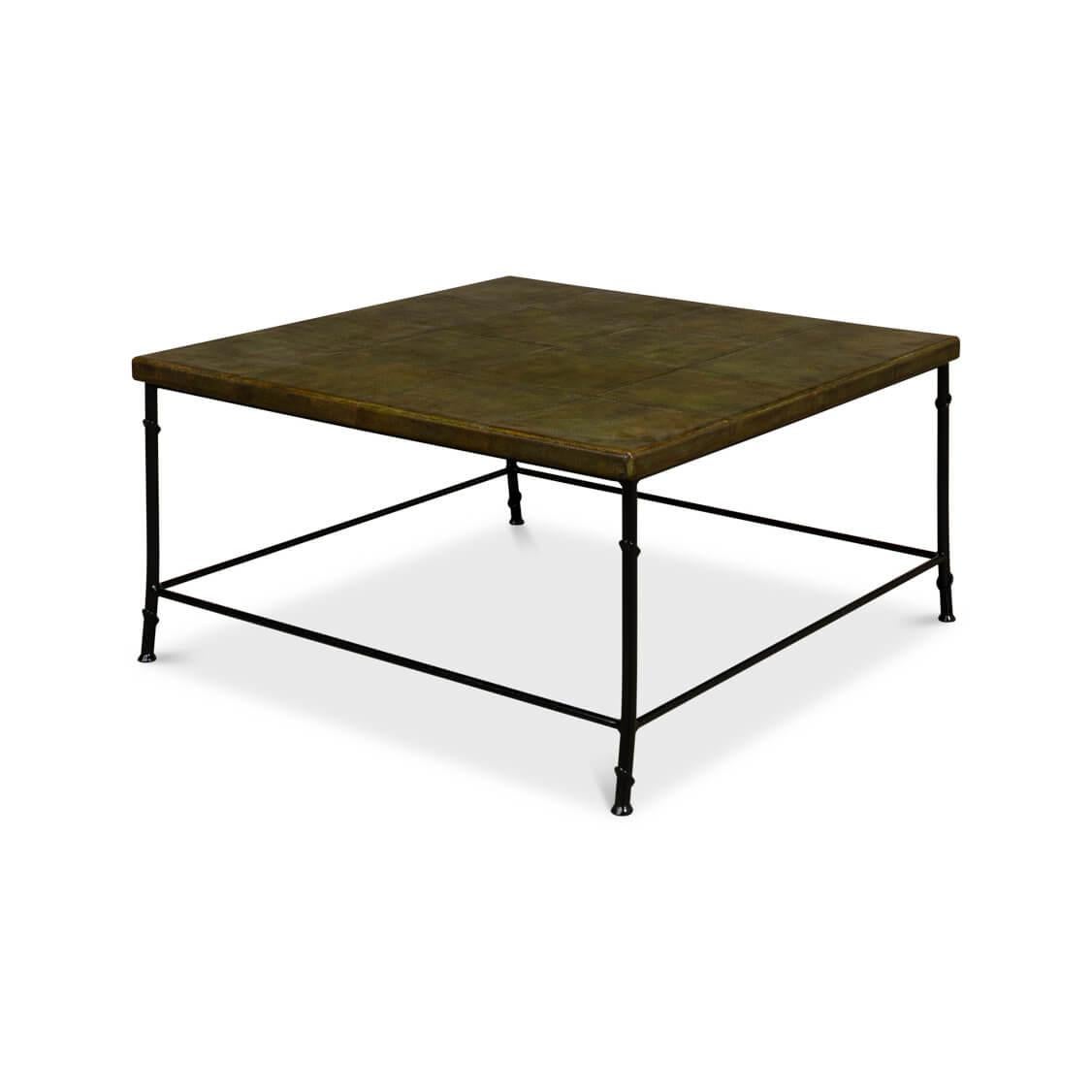 Modern Green Leather Top Coffee Table For Sale 2