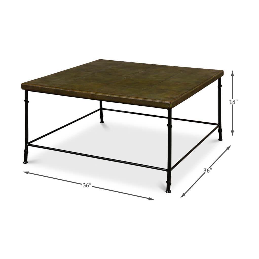Modern Green Leather Top Coffee Table For Sale 3