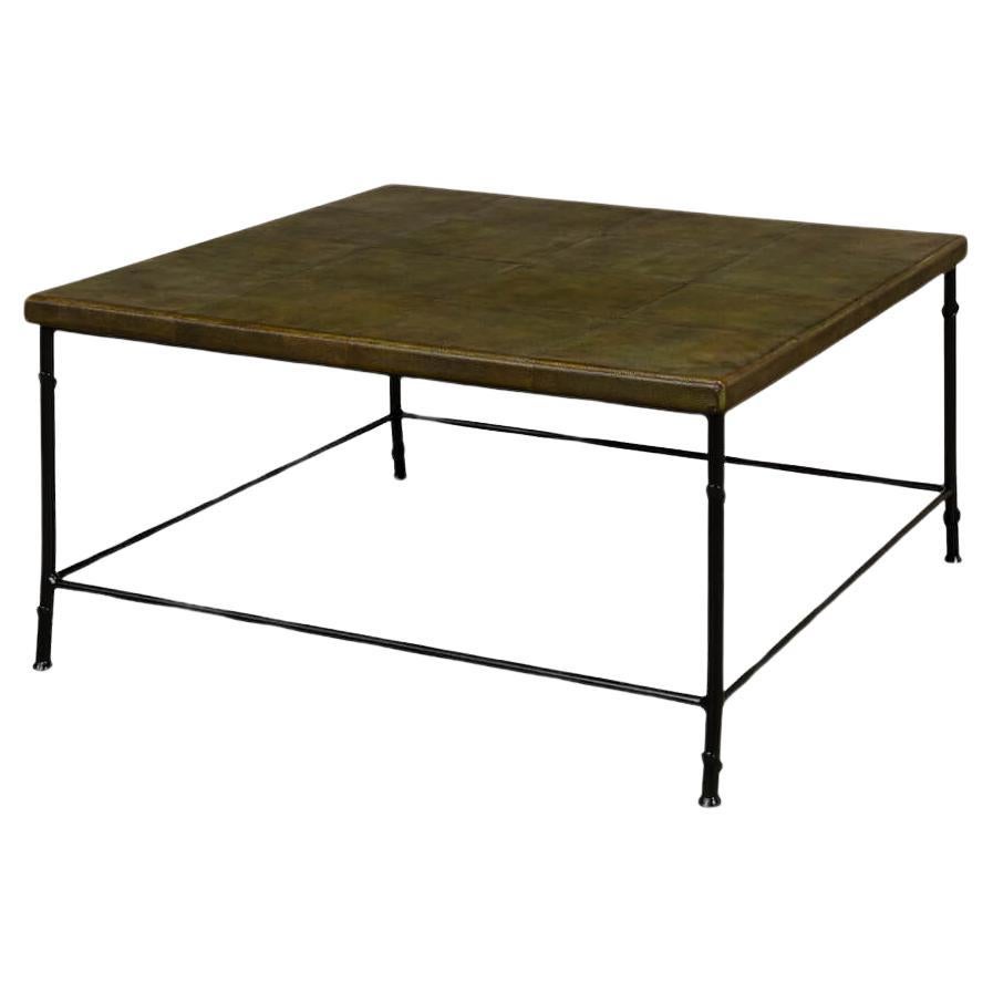 Modern Green Leather Top Coffee Table For Sale