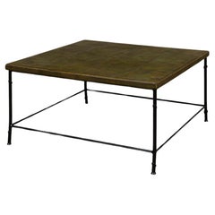 Table basse moderne à plateau en cuir vert