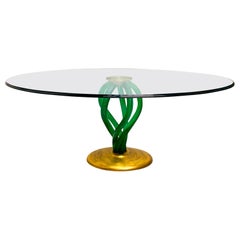 Modern Green Lucite and Gilt Glass Top Dining Table