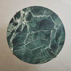 Modern Green Marble Top + Chrome Base Round Coffee Table, 20th Century