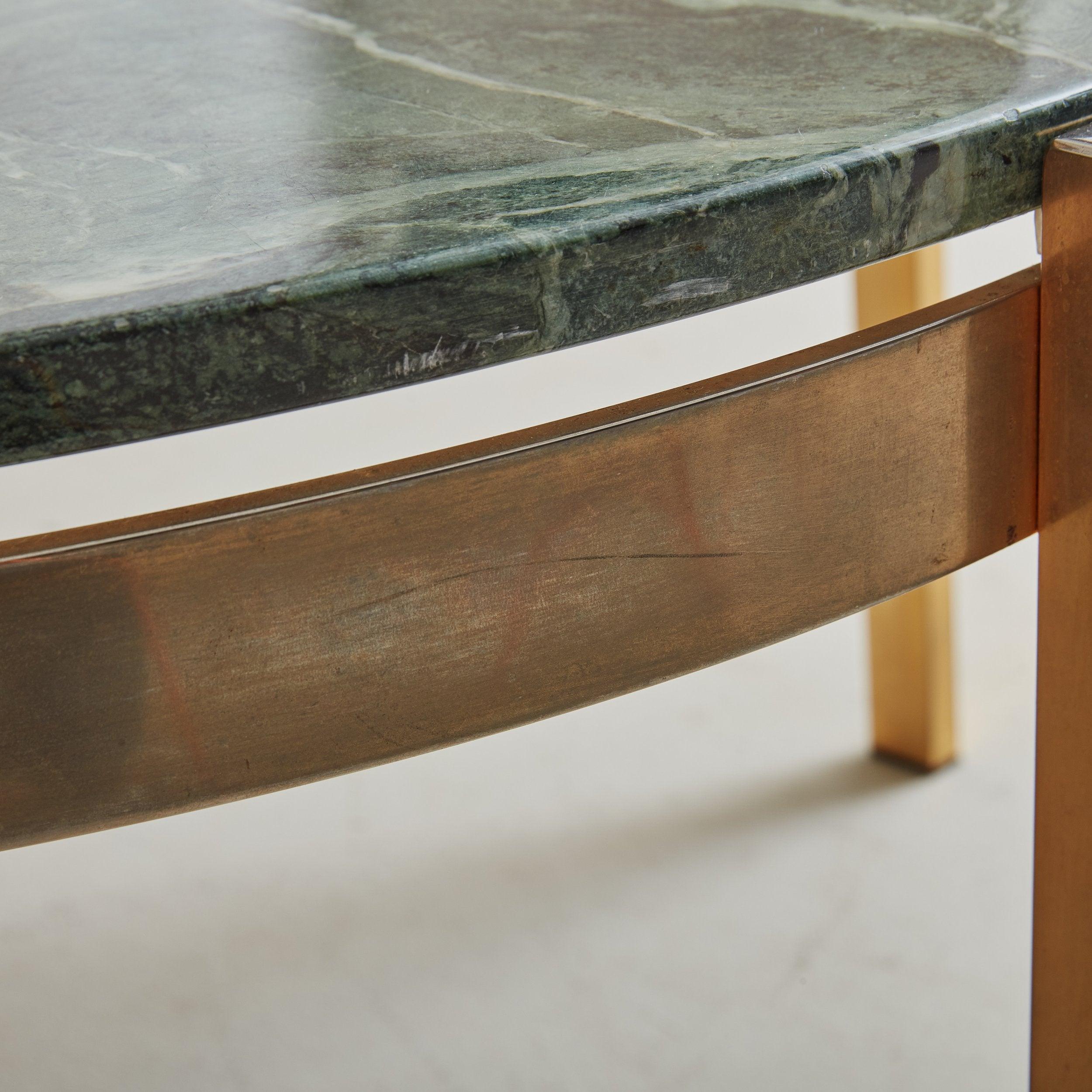 Modern Green Marble Top + Chrome Base Round Coffee Table, 20th Century In Good Condition In Chicago, IL