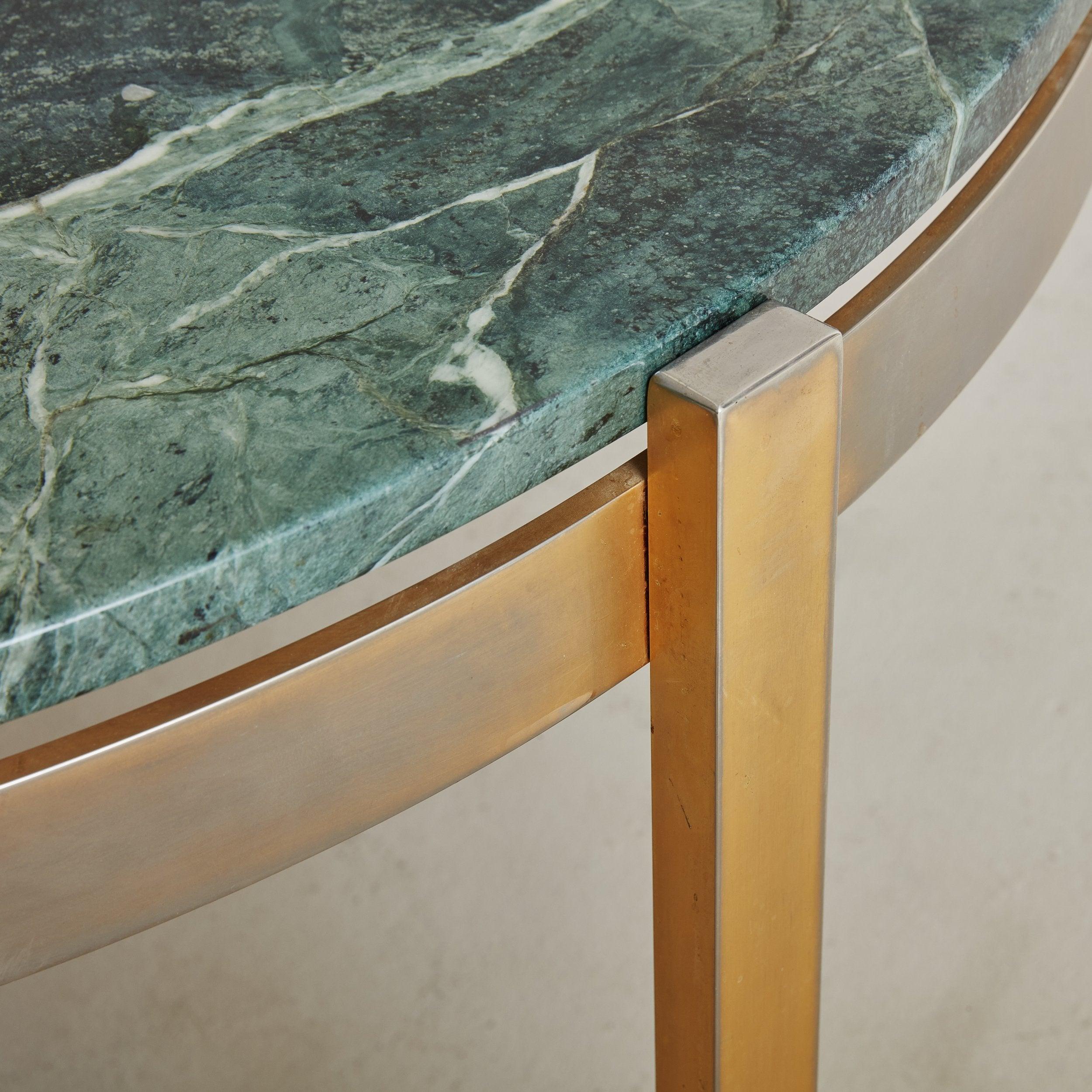 Modern Green Marble Top + Chrome Base Round Coffee Table, 20th Century 2