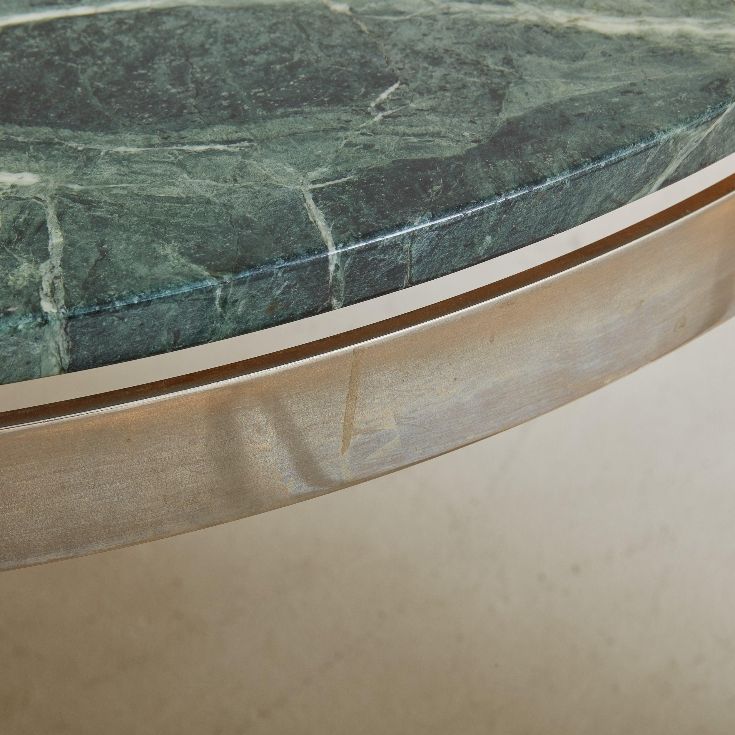 Modern Green Marble Top + Chrome Base Round Coffee Table, 20th Century 4
