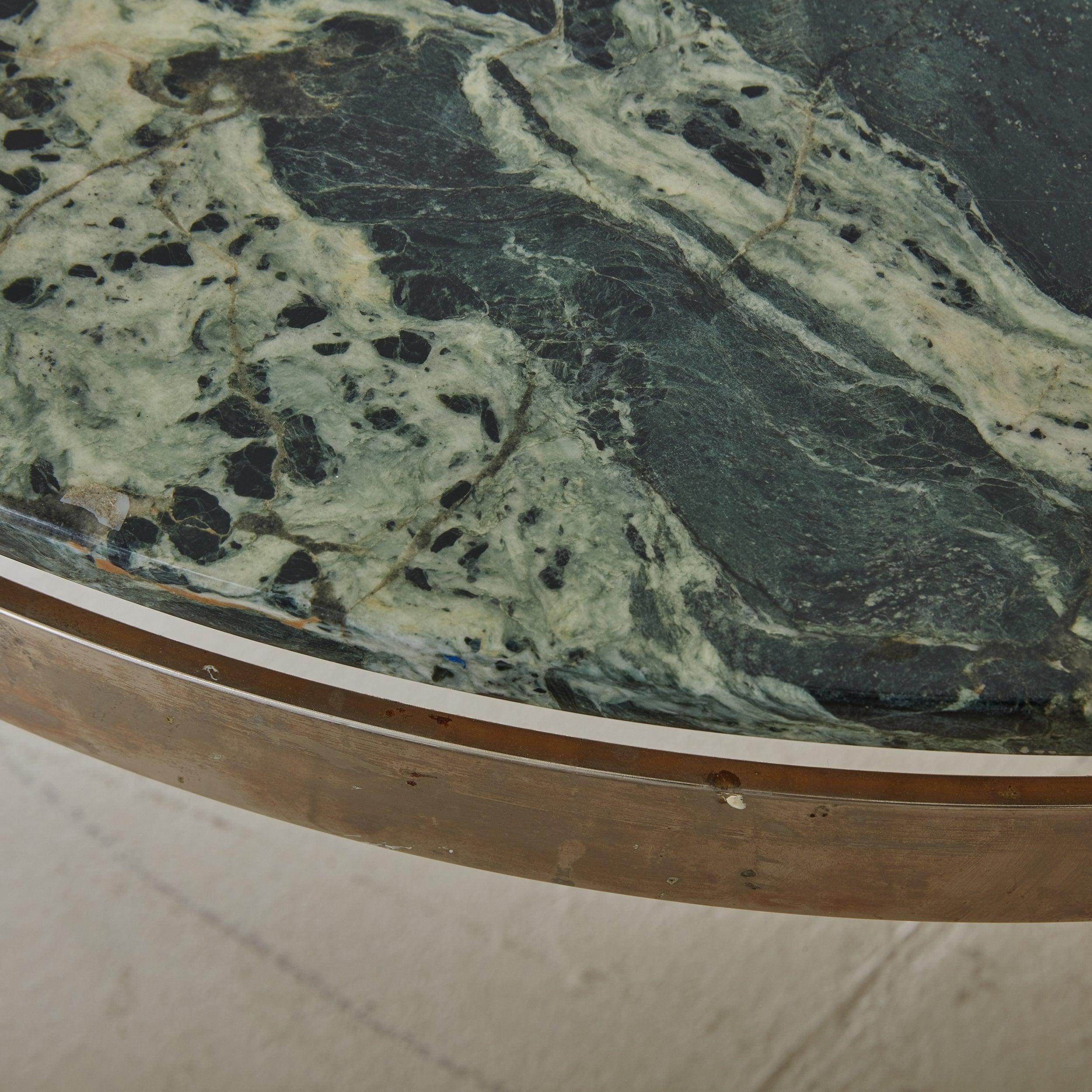 Modern Green Marble Top + Chrome Base Round Coffee Table, 20th Century 5