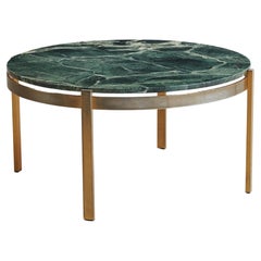 Modern Green Marble Top + Chrome Base Round Coffee Table, 20th Century