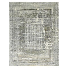 Tapis moderne vert multicouches en laine et soie 7'7''x9'11''