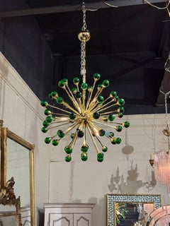 Modern Green Murano Glass and Brass Sputnik Chandelier