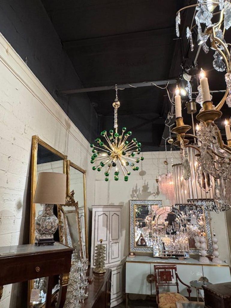 Italian Modern Green Murano Glass and Brass Sputnik Chandelier