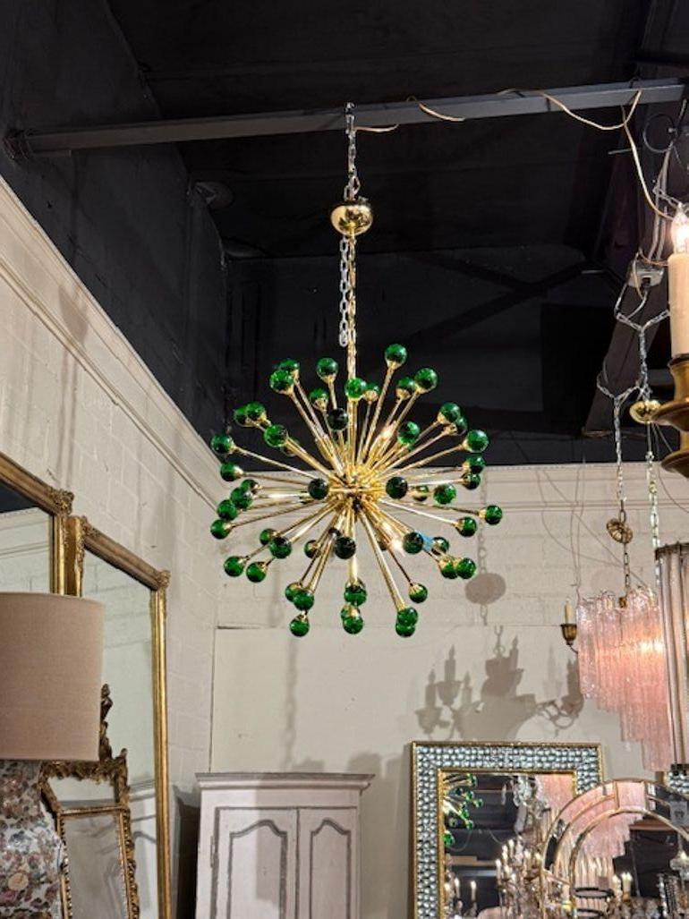 Modern Green Murano Glass and Brass Sputnik Chandelier 1