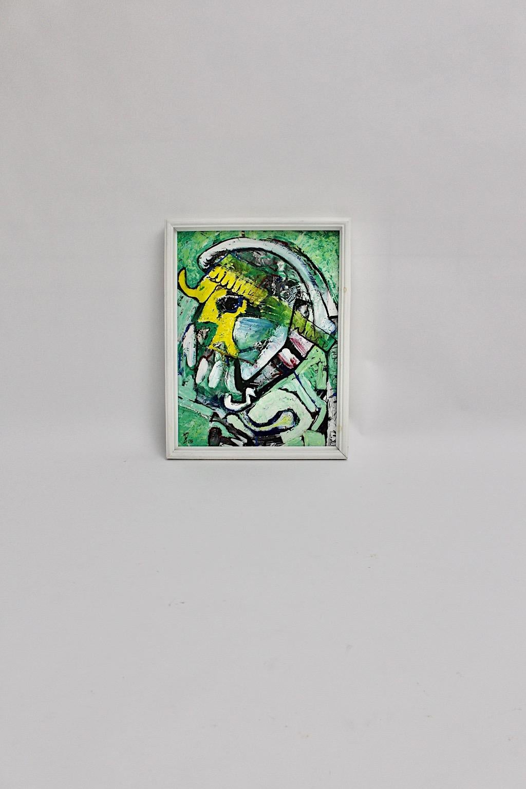 Modern Green Oil Fibreboard Painting, Austria, 1993 For Sale 4