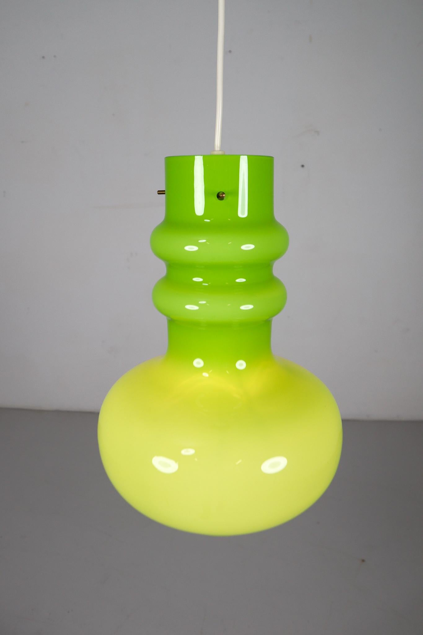 Italian Modern Green Opaline Glass Pendant Lamp, Italy, 1970s
