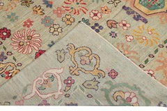 Modern Green Oushak Handmade Wool Rug