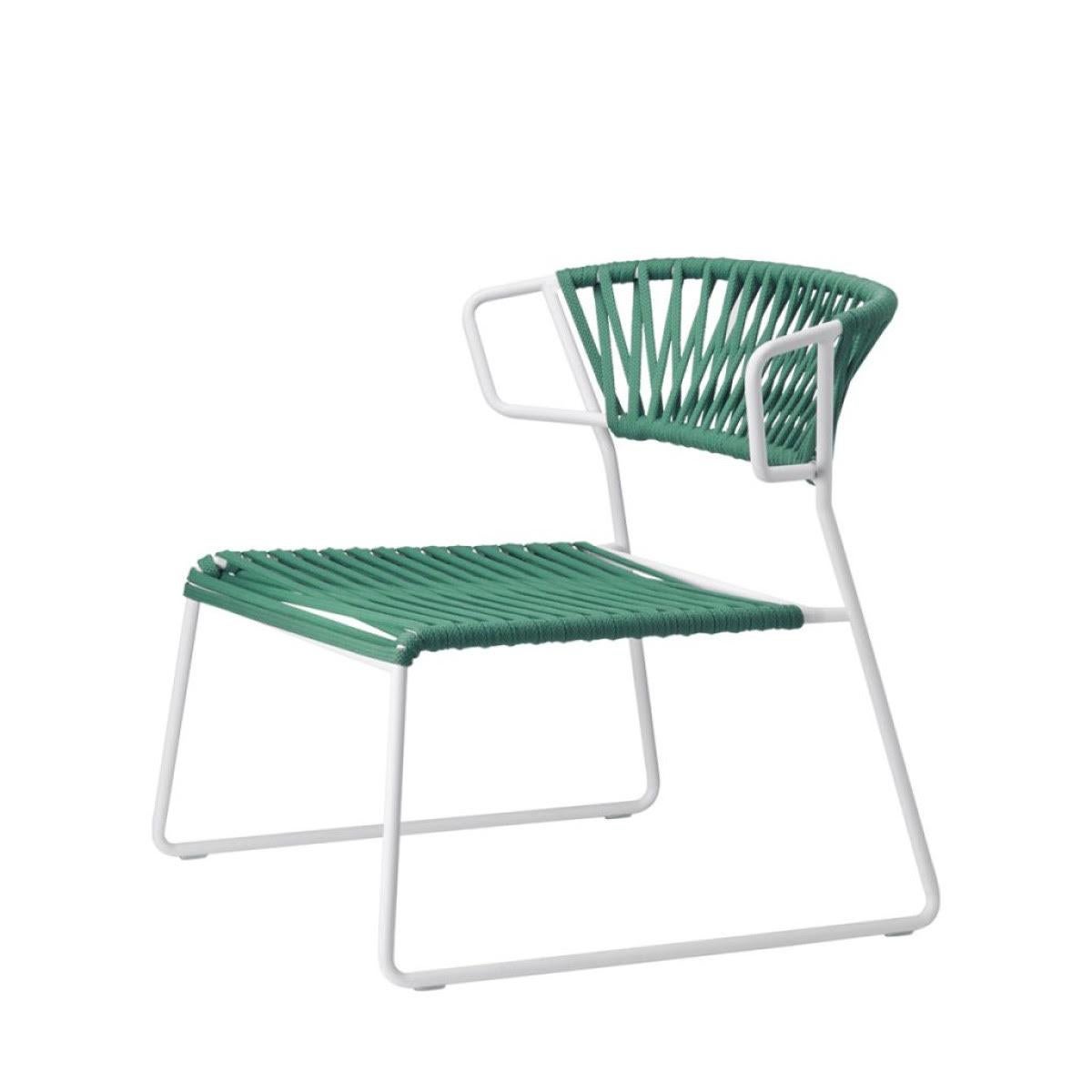 French Modern Green Outdoor or Indoor Armchair in Metal and Ropes, 21 century For Sale