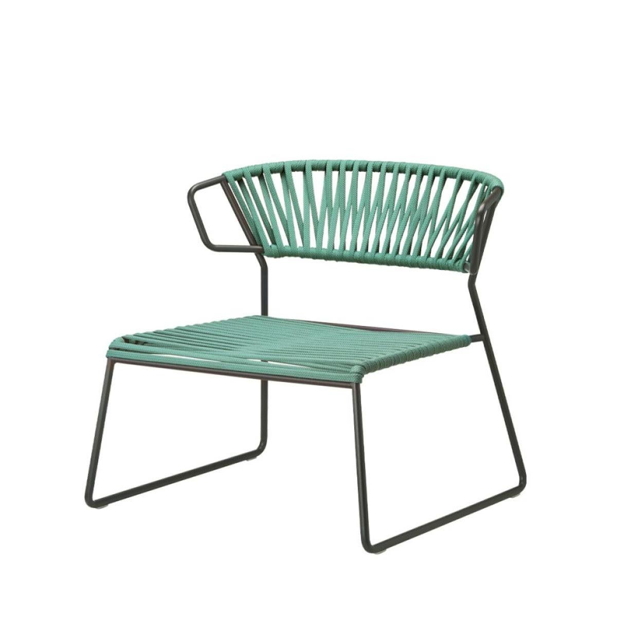 Contemporary Modern Green Outdoor or Indoor Armchair in Metal and Ropes, 21 century For Sale