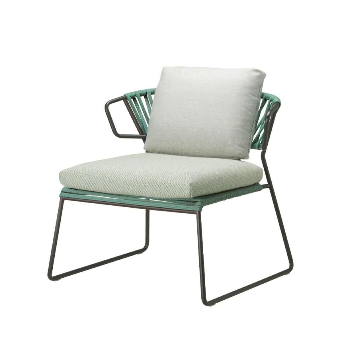 Modern Green Outdoor or Indoor Armchair in Metal and Ropes, 21 century For Sale 2