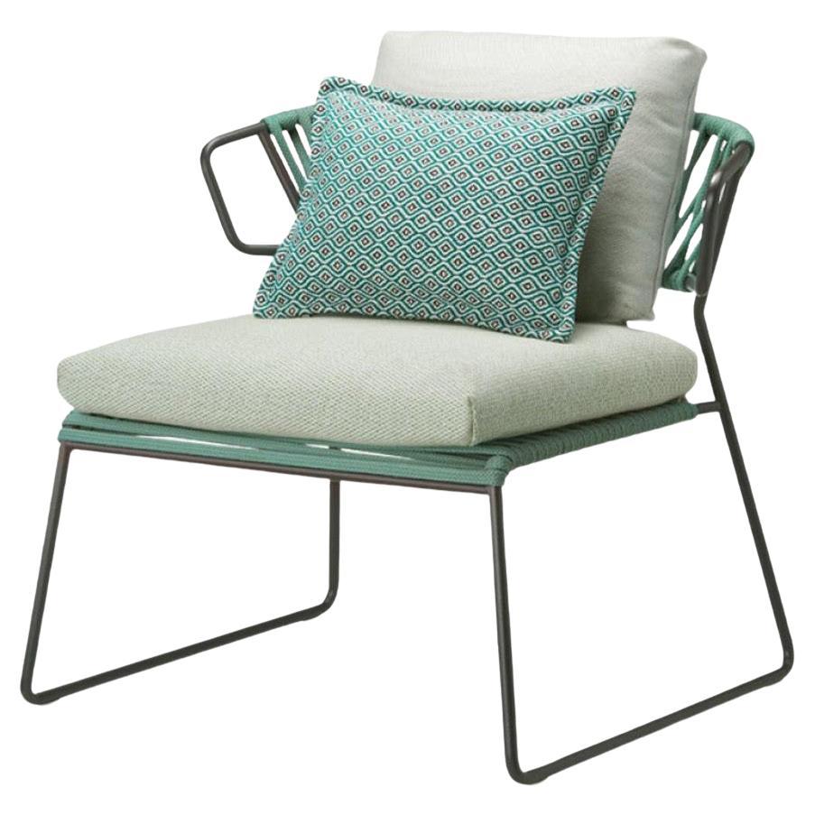 Modern Green Outdoor or Indoor Armchair in Metal and Ropes, 21 century For Sale
