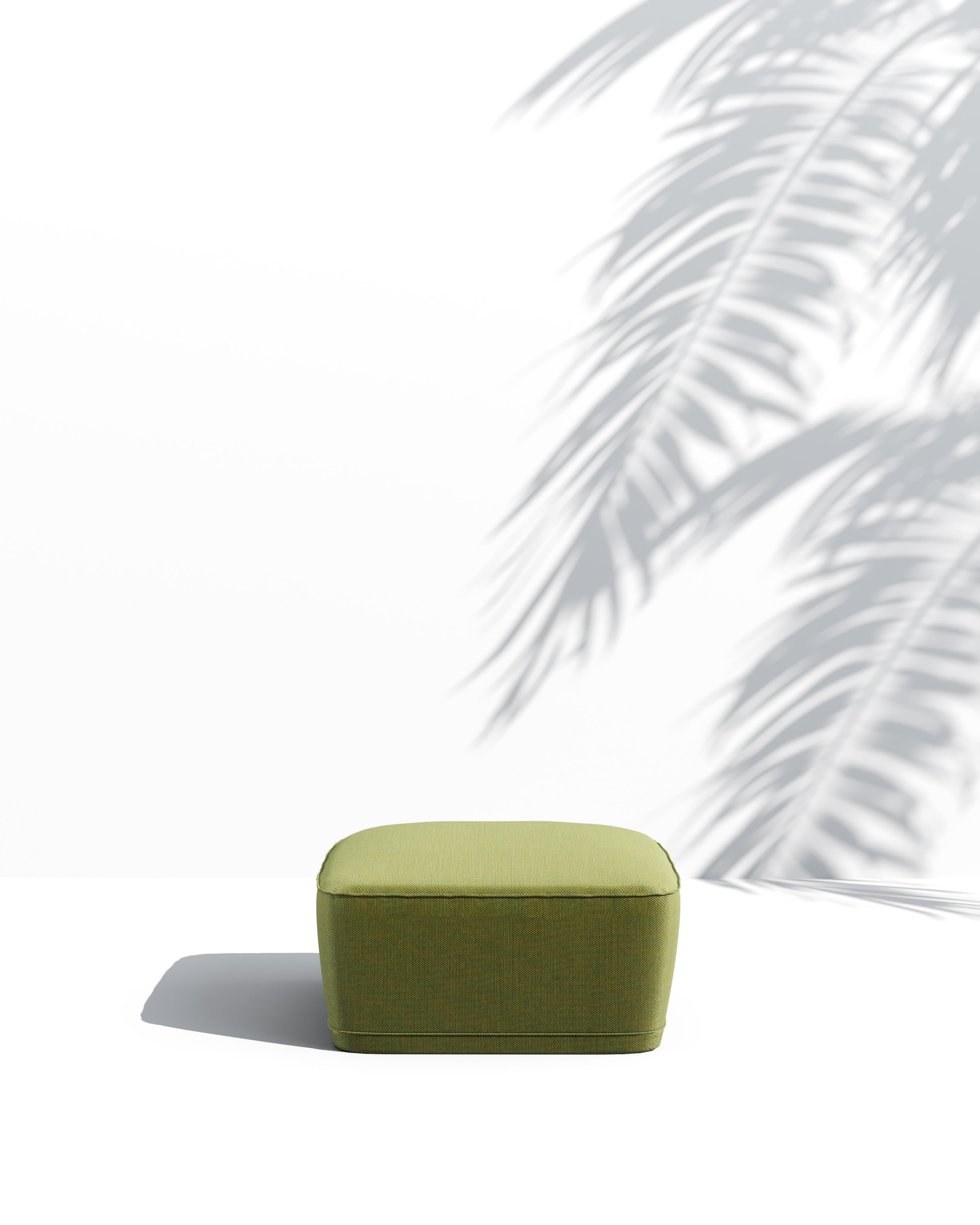 Portuguese Green Outdoor Ottoman with Upholstery in Weather-Resistant Sunbrella Fabric For Sale