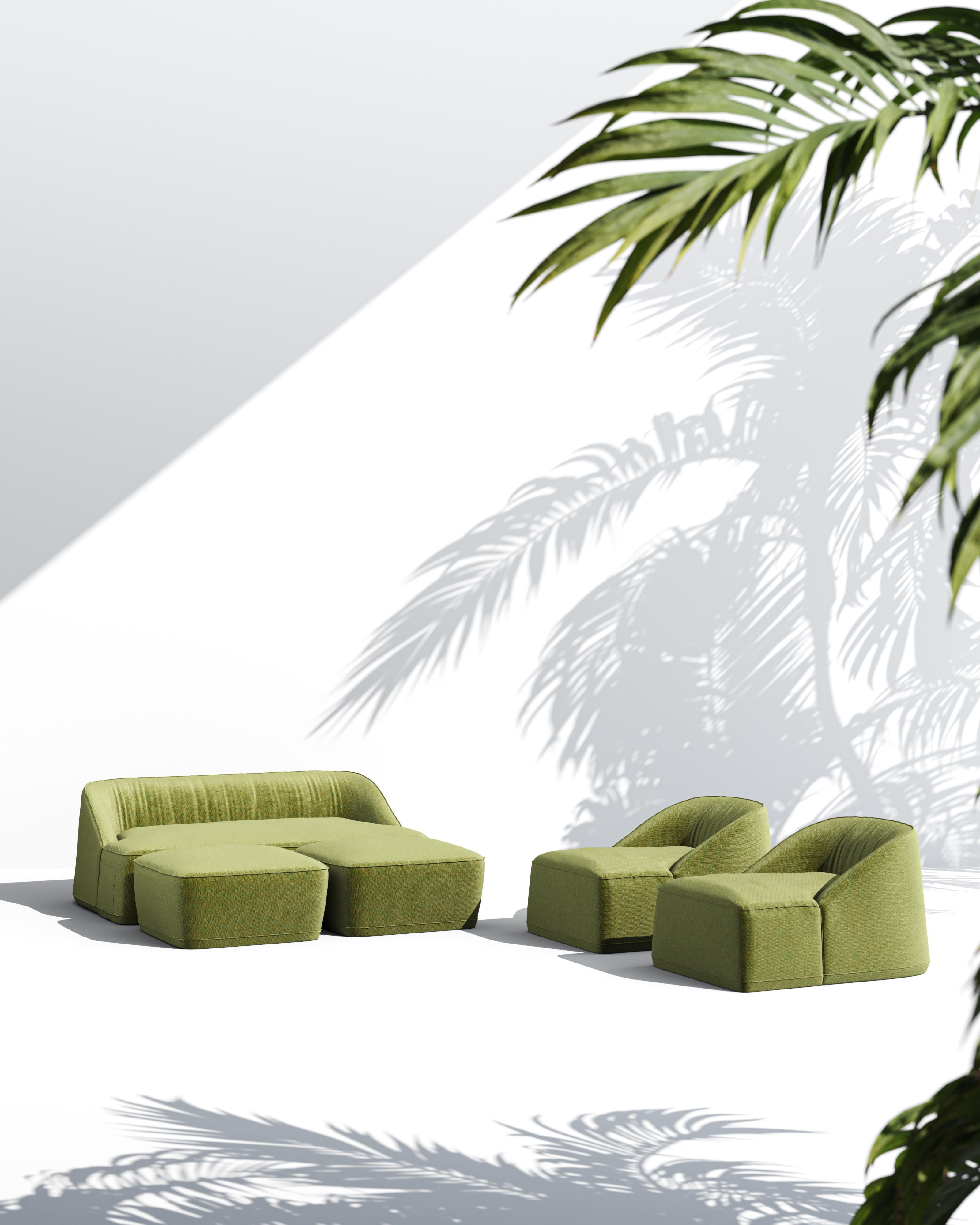 Modern Green Outdoor Sofa with Upholstery in Weather-Resistant Sunbrella Fabric For Sale