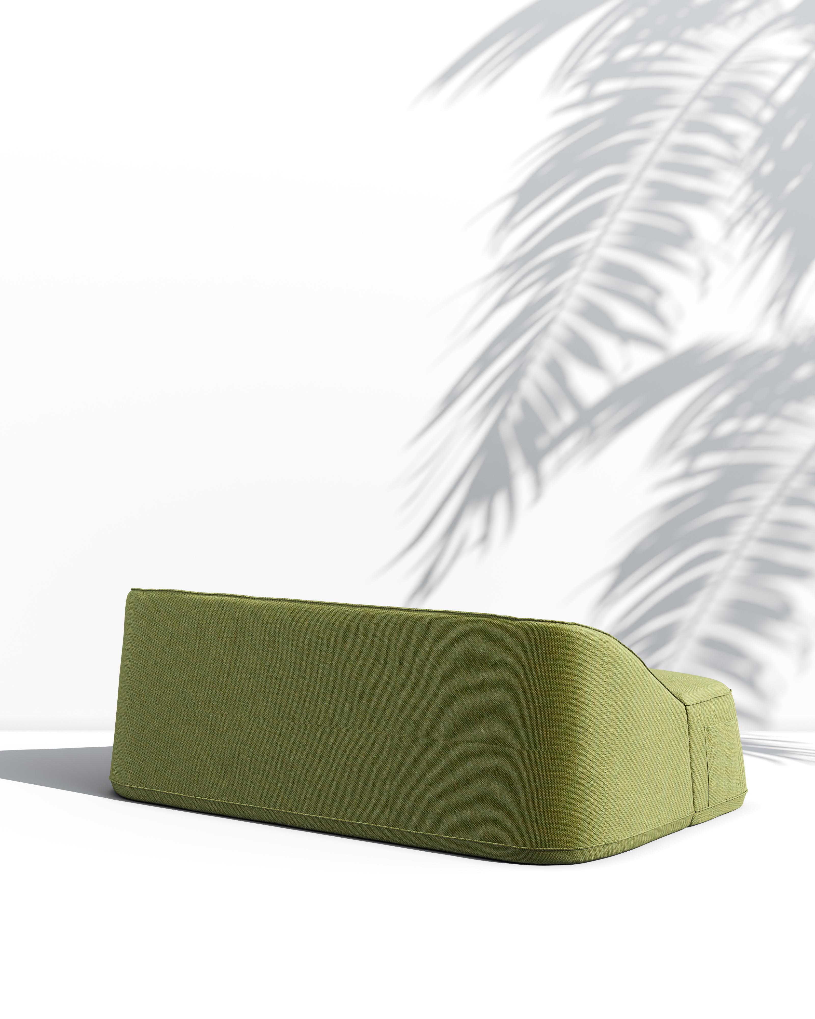 Contemporary Green Outdoor Sofa with Upholstery in Weather-Resistant Sunbrella Fabric For Sale