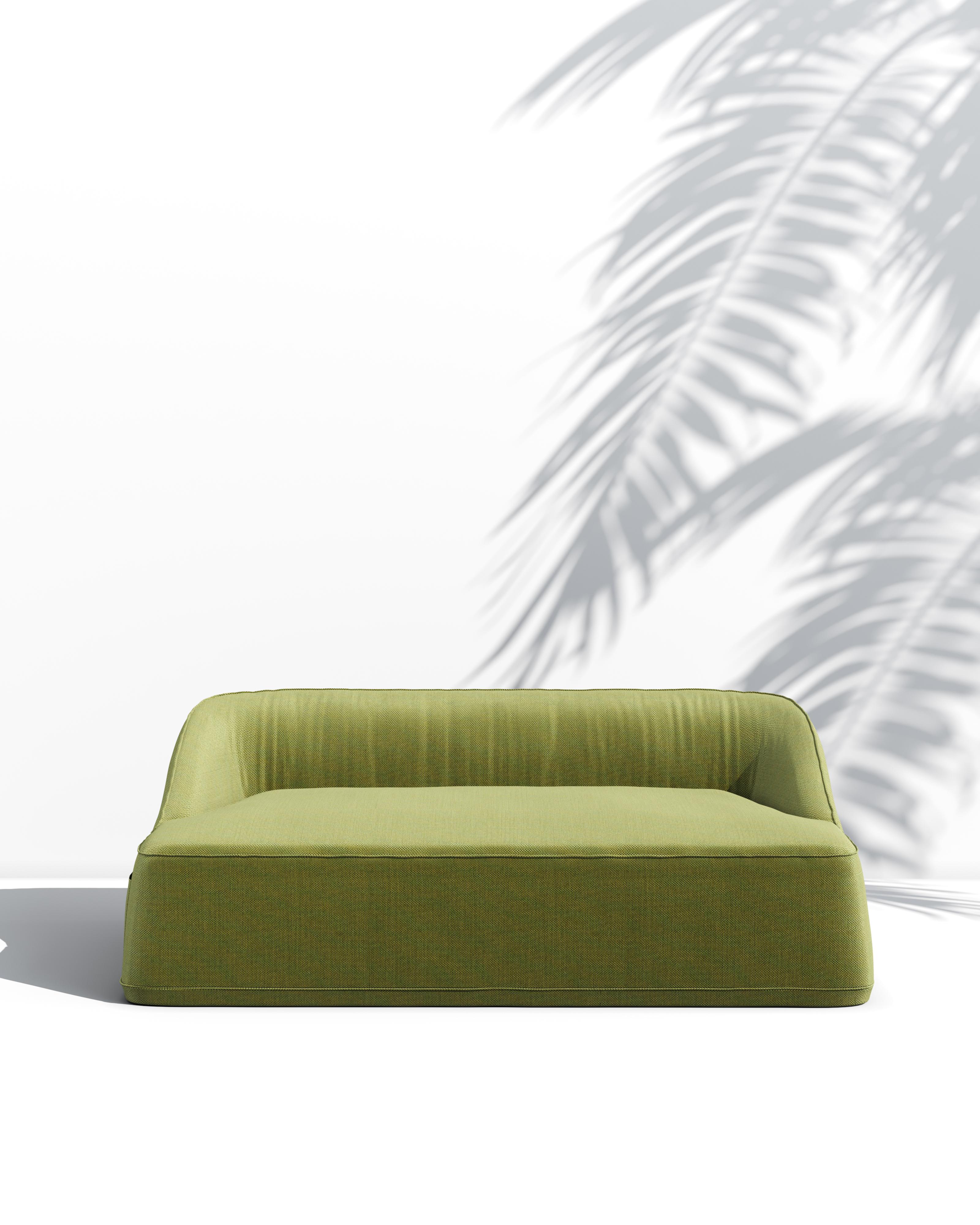 Leather Green Outdoor Sofa with Upholstery in Weather-Resistant Sunbrella Fabric For Sale
