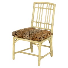 Modern Green Faux Bamboo Side Chair with Leopard Print Cushion