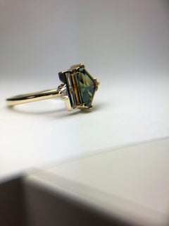 Modern Green sapphire ring with diamonds 18KT gold