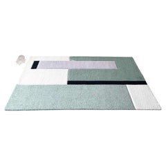 Tappeto rettangolare moderno verde, bianco, grigio e nero