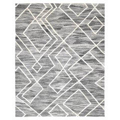 Modern Grey and Ivory Large Scale Geometric Kilim Rug 13'x16'3''