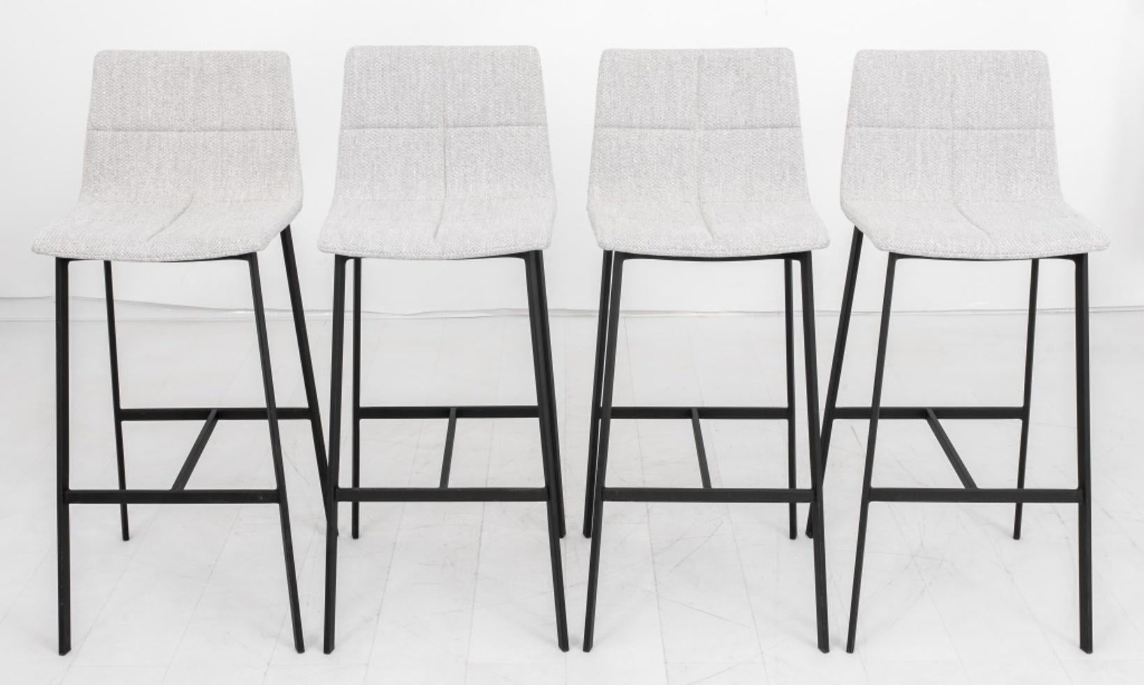 Modern Grey Boucle Upholstered Bar Stools, Set of Four In Good Condition For Sale In New York, NY