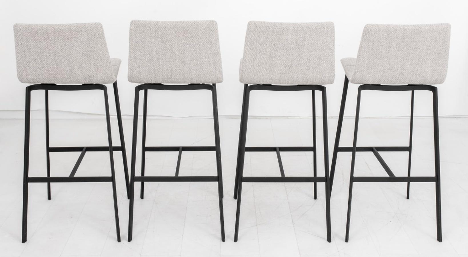 Metal Modern Grey Boucle Upholstered Bar Stools, Set of Four For Sale