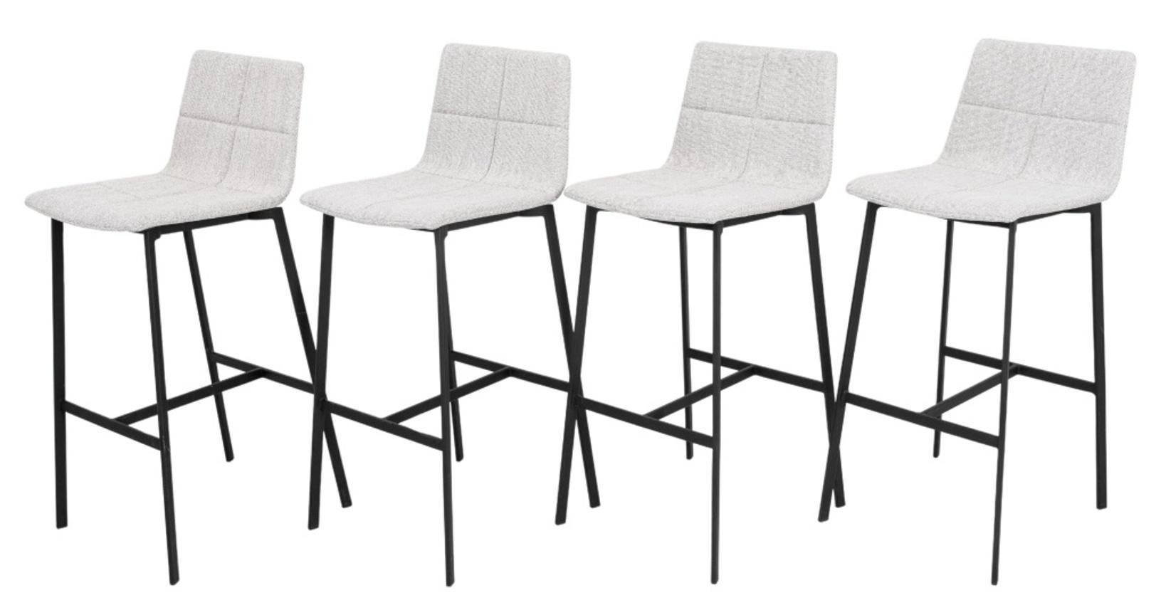 Modern Grey Boucle Upholstered Bar Stools, Set of Four For Sale